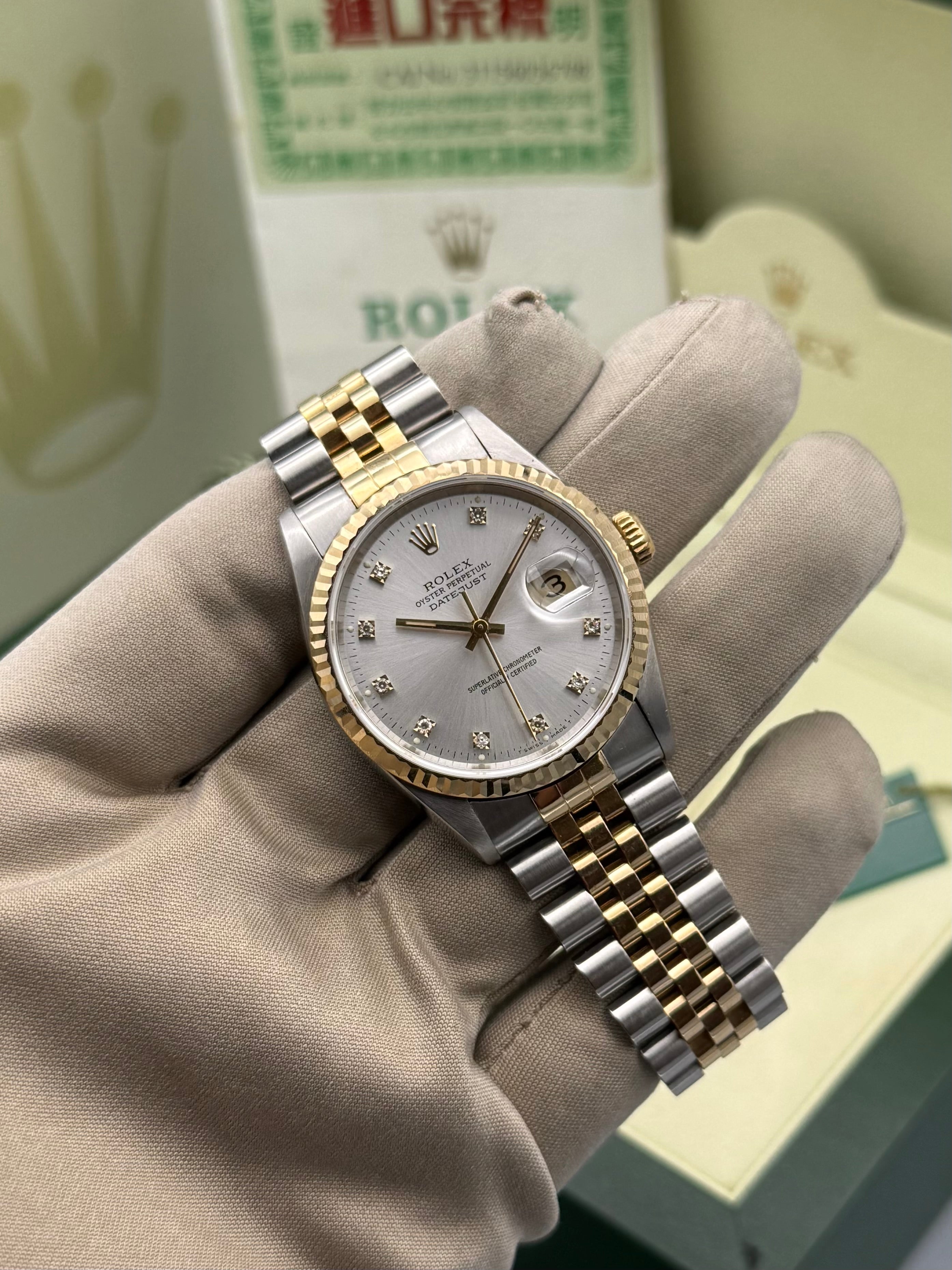 DateJust 36mm, Silver Diamond Dial, 16233