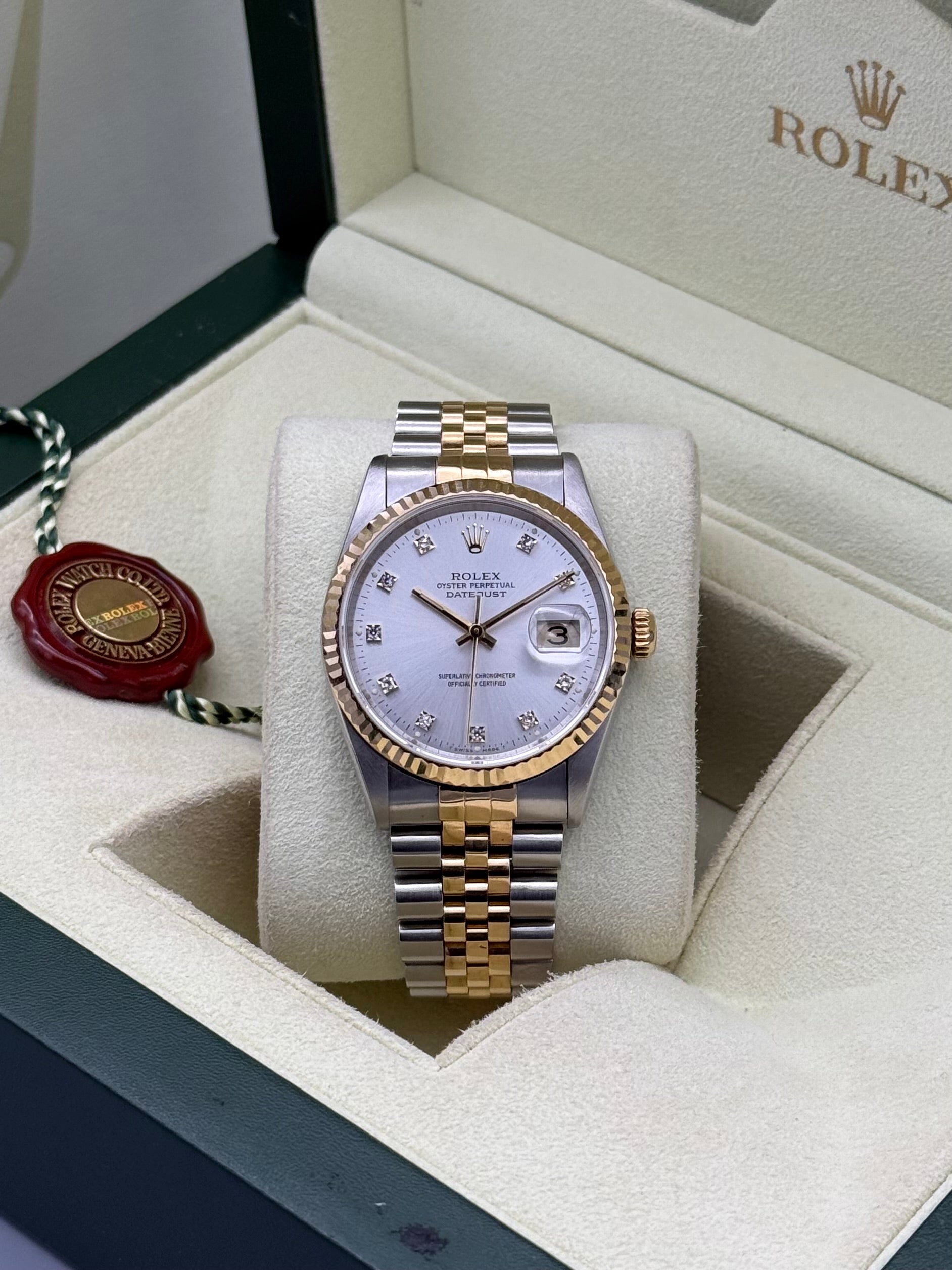 DateJust 36mm, Silver Diamond Dial, 16233