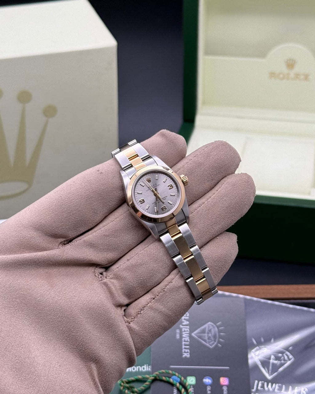 Rolex Ladies Oyster Perpetual Silver Arabic Dial - Gla Jeweller